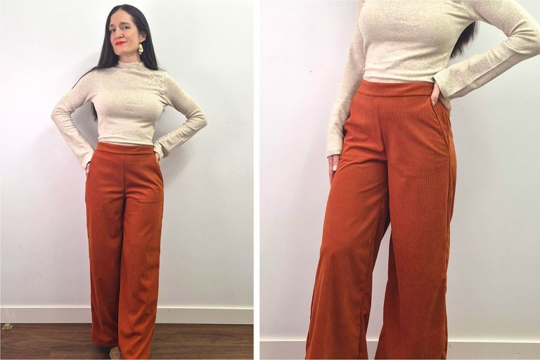 Pantalón de pana con cintura elástica patrón pantalón pana mujer